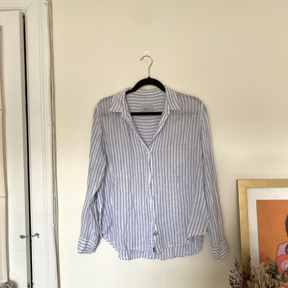 Rails Sydney Stripe Blue White Linen Blend Shirt